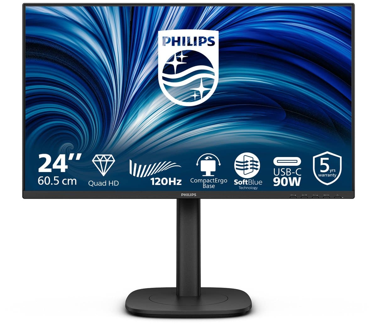 Philips 24B2U3601 computer monitor 60,5 cm (23.8") 2560 x 1440 Pixels Quad HD LCD Zwart — afbeelding 1