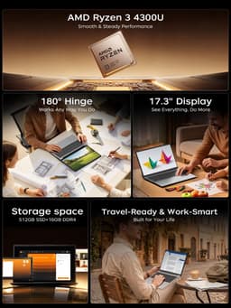 Acemagic AX17Pro IPS Full HD Laptop - 17,3 inch - Ryzen 4300U processor tot 3,7 GHz - 16GB DDR4 RAM 512 GB SSD - Windows 11 Pro - WiFi 5 - BT5.0 - Zilver — thumbnail 2