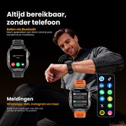 Maoo FORGE GPS Square - GPS Smartwatch Heren - Sporthorloge - 3 Bandjes - Stappenteller - Hartslagmeter - Slaapmonitor - Belfunctie - LED Zaklamp - Multisport - Geschikt voor Android en iOS - Gun Metal Orange — thumbnail 6