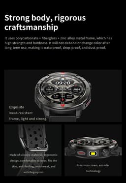 Knobbout Outdoor GPS Smartwatch – 1.43” AMOLED Scherm (466×466) – Bluetooth Bellen – Always-On Display (AOD)-Dubbele Frequentie + 6-Satelliet Locatie – Kompas, Hoogtemeter, Barometer – 100+ Sportmodi – IP68 Waterdicht – 10 Dagen Batterijduur- Zwart — thumbnail 8
