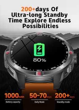 Knobbout 1.46” Sport Smartwatch met Extra Lange Batterijduur – 1000mAh - LED-zaklamp & kompas - AI Spraakassistent - Bluetooth Bellen - 100+ Sportmodi, IP68 Waterdicht -Zwart Silicone — thumbnail 10