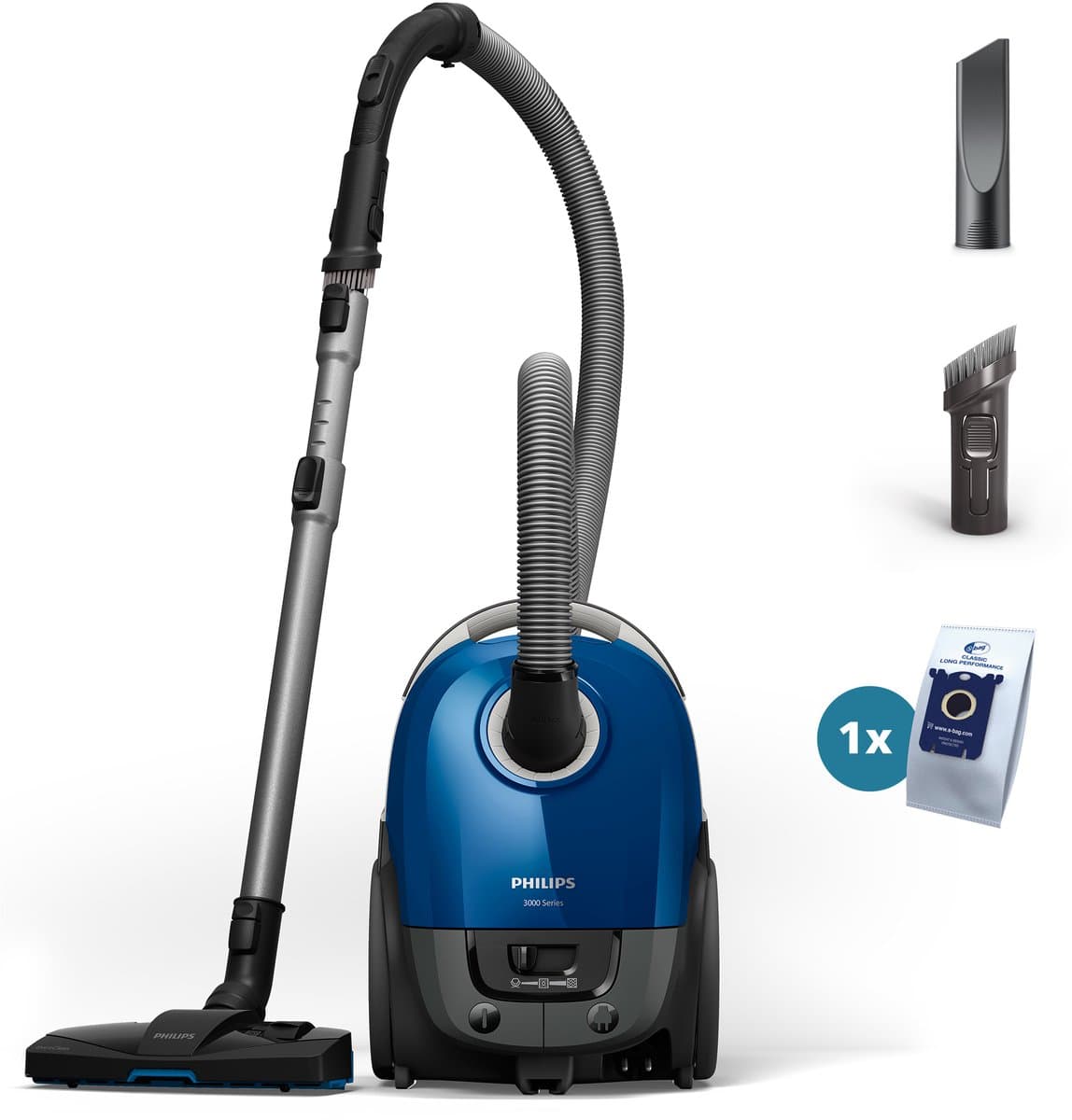 Philips Stofzuiger met Zak Performer Compact XD3110/09 - Lang Snoer - Alle Vloertypen - TriActive mondstuk - Incl 2 Extra Mondstukken - Blauw — afbeelding 1