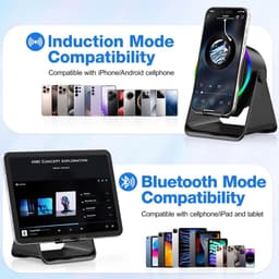 Kraftverdia - 5-in-1 Wireless Mini RGB Speaker - Telefoonhouder - Telefoonhouders Auto - Magnetisch - Bluetooth Speaker - Draadloze Oplader - Wireless charger - GSM Lader - 360° verstelbare houder voor iPhone/Android/iPad/Samsung - Cadeau — thumbnail 8