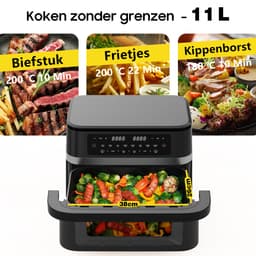 Dewelling Dual Zone Airfryer DUAF-LR-100A – 2950W – 11L XXL Heteluchtfriteuse – Uitneembare Scheidingswand - Zichtvenster — thumbnail 9