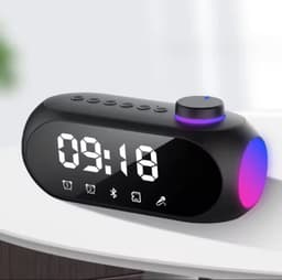 Bluetooth Speaker met Klok en RGB Licht – Draadloze Speaker met Alarmfunctie, FM Radio, AUX & TF Kaart – Compacte Tafel Speaker Zwart — thumbnail 5