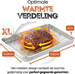 Braadslede met Afkoelrooster 304 RVS - 31,8 x 24,8 x 3 cm – Bakplaat voor Oven, BBQ & Airfryer – Zilver — thumbnail 4