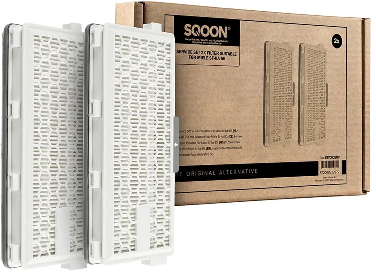 SQOON® HEPA Filterset o.a. geschikt voor Miele Air Clean - Complete C2 en C3 & Compact C1 en C2 stofzuigers - 2 STUKS - Gelijk aan model: SF-HA 50 — afbeelding 1