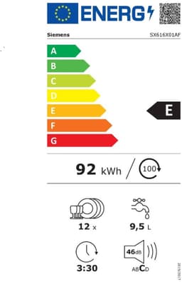 Siemens iQ100 SX616X01AF vaatwasser Volledig ingebouwd 12 couverts — thumbnail 11