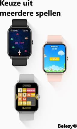 Belesy® KALMIA - Smartwatch Heren – Smartwatch Dames - Horloge – Stappenteller – Calorieën - Hartslag – Sporten - Je eigen foto als wijzerplaat - Kleurenscherm - Full Touch - Splitscreen– Silicone – Zwart - Moederdag — thumbnail 8