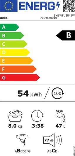 Beko b100 BM1WFU3842W wasmachine Voorlader 8 kg 1351 RPM Zwart, Wit — thumbnail 2
