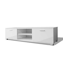 Moderne TV-tafel met 2 Etages en Deuren - Wit Glanzend 140 x 40,3 x 34,7 cm — thumbnail 5