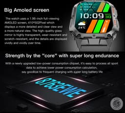 WizBay Premium Select® 1.96 inch AMOLED - Kompas - Bluetooth Bellen - Message - Dynamic Hartslag & Slaap Monitor - Bloeddruk & O2 - 100+ Sport Modi - 650mAh - Magnetic Laden - Zink Alloy Mat Zilveren Kast - Oranje TPU Band — thumbnail 4