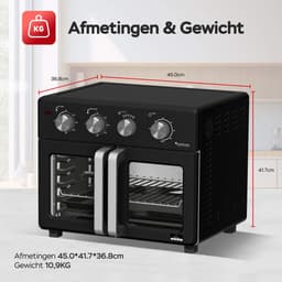 TurboTronic AF32MFD Airfryer Oven XXL – Dubbele Deur – 32L Vrijstaande Mini Oven – Heteluchtoven – Zwart — thumbnail 5