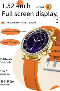 WizBay Premium Select® Smartwatch 1.52 Inch AMOLED - Bellen - Wireless Charging - Kompas - Hartslag O2 en Bloeddruk - Multi Sport - Zilver - Zwart Lederen Band extra Zwarte TPU Band — thumbnail 8