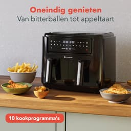 KitchenBrothers Dubbele Airfryer - PFAS-Vrij - 2400W - 9L - Heteluchtfriteuse - Dual Zone - Dubbele Mand - 50ºC tot 200ºC - 10 Kookprogramma's - Zwart — thumbnail 3