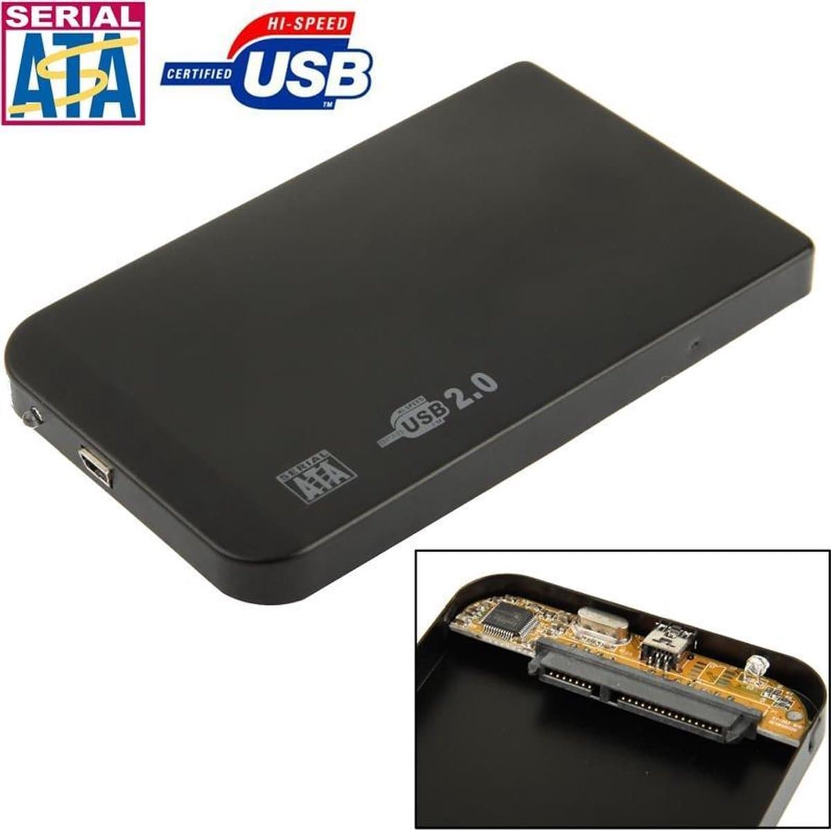 2,5 inch SATA HDD externe behuizing, grootte: 126 mm x 75 mm x 13 mm (zwart) — afbeelding 1