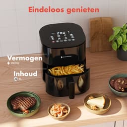 KitchenBrothers Airfryer XL - 5L - 2000W - PFAS-Vrij - Heteluchtfriteuse - Dual Heating - 80ºC tot 200ºC - 8 Kookprogramma's - Zwart — thumbnail 4