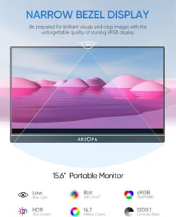 Arzopa Portable Monitor – A1 Kickstand - Portable USB-C Monitor - Ultradun - Speakers - 15.6 inch — thumbnail 2