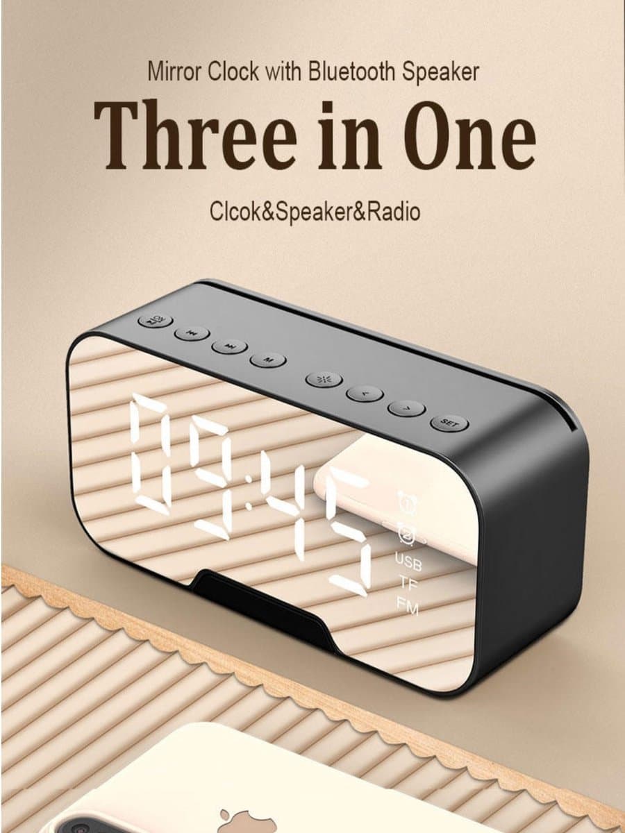 Digitale wekker met bluetooth speaker, radio, spiegel en TF ingang. — afbeelding 1