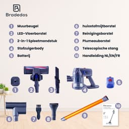 Bradedos® Draadloze steelstofzuiger – Geschikt voor dierenharen – 5 opzetstukken — thumbnail 10