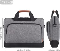 17-17,3 inch laptopbeschermhoes, zakelijke aktetas, laptop, schoudertas, compatibel met 17" laptops/17,3" HP Pavilion 17/MSI GS73VR Stealth Pro/Dell Inspiron 17/Acer/ASUS, grijs — thumbnail 3
