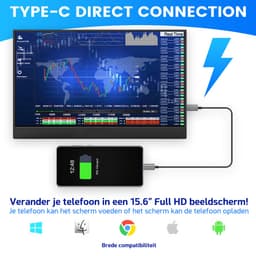 Portable Monitor - Portable Monitor Touchscreen - Full HD 1080P - 15.6'' Extra Groot Monitor - Met hoes en kickstand - Ook voor Nintendo Switch, Xbox en Playstation Monitor - Makkelijk mee te nemen — thumbnail 12