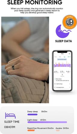 WizBay Premium Select® Aluminium Bi-Color Carbon Fiber Goud Smart Ring – Dames Heren – Oplaad Case - Hypoallergeen - Hartslag & Slaap Monitor - IP68 Waterdicht - O2 Meting - Gesture Functie - Multiple Sport Modi - Bi-Color Goud Zwart #08 — thumbnail 7