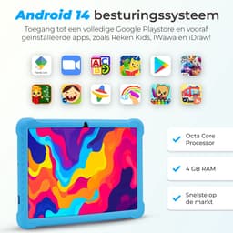 ATouch Kindertablet Tab 10 Plus – Kindertablet Vanaf 3 jaar – Kindertablets 2026 Model – 10 Inch Kids Tablet – Android 15 – Kinder Tablet – Inclusief 64GB+64SD & Screenprotector - Blauw — thumbnail 2