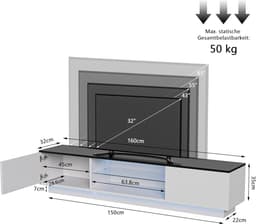 Tv-kast - Mediameubel Woonkamer - Moderne Opbergruimte - Instelbare Ledverlichting - 160 cm Breed - Wit — thumbnail 7