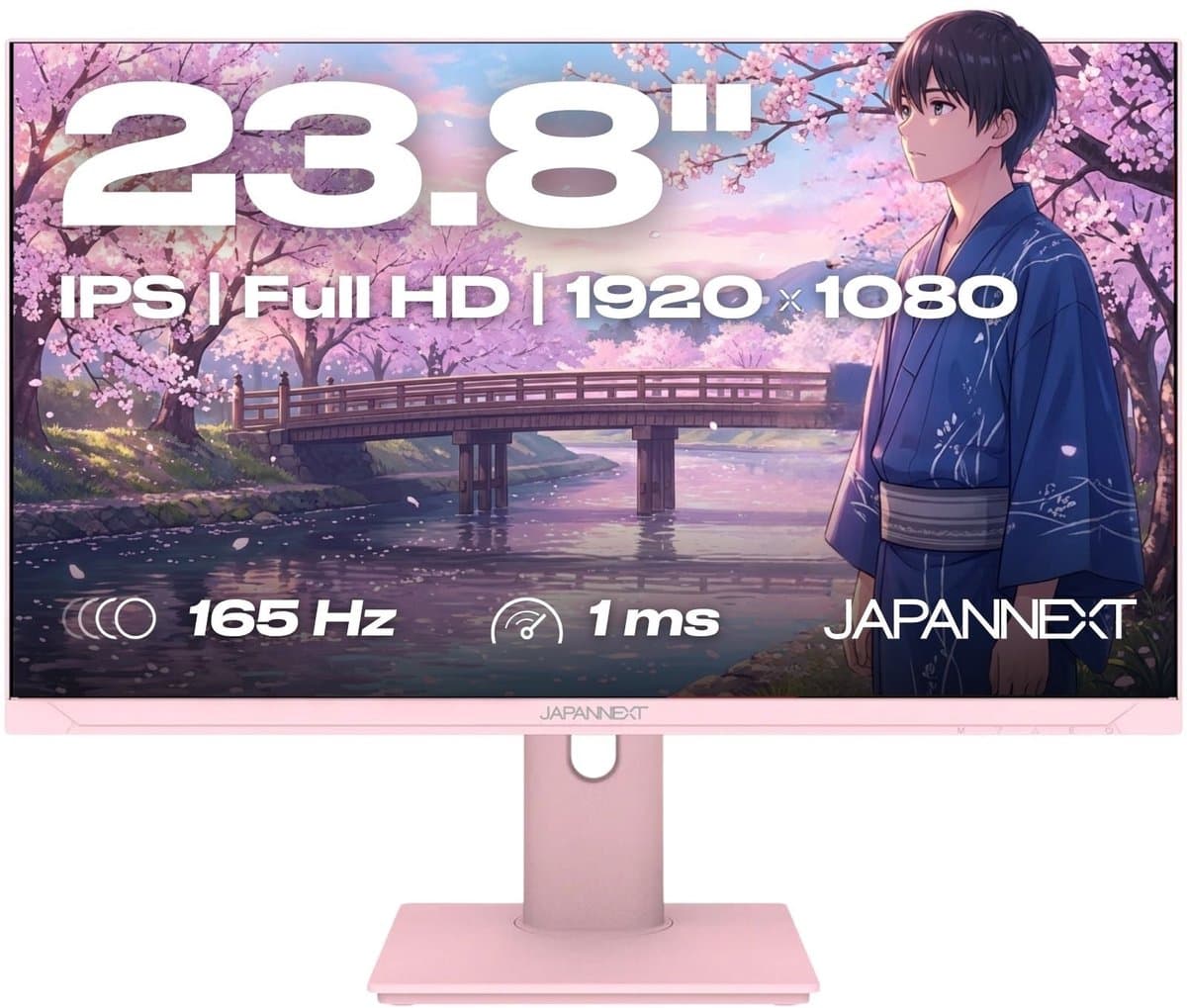 JAPANNEXT Gaming Monitor 23.8" IPS Full HD (1920x1080) 165Hz 1ms Pastel Roze | JN-I238F165-HSP-PK — afbeelding 1