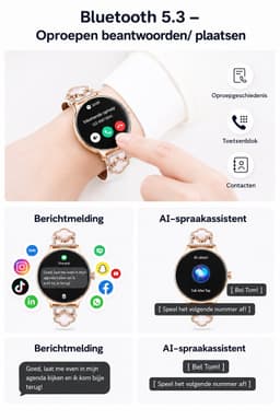 Hibousee Smartwatch voor Dames met Bluetooth Bellen, Gezondheid & Fitness Tracker – Stappenteller, Hartslagmeter, Slaapmonitor – iOS & Android - Incl 3 bandjes — thumbnail 13