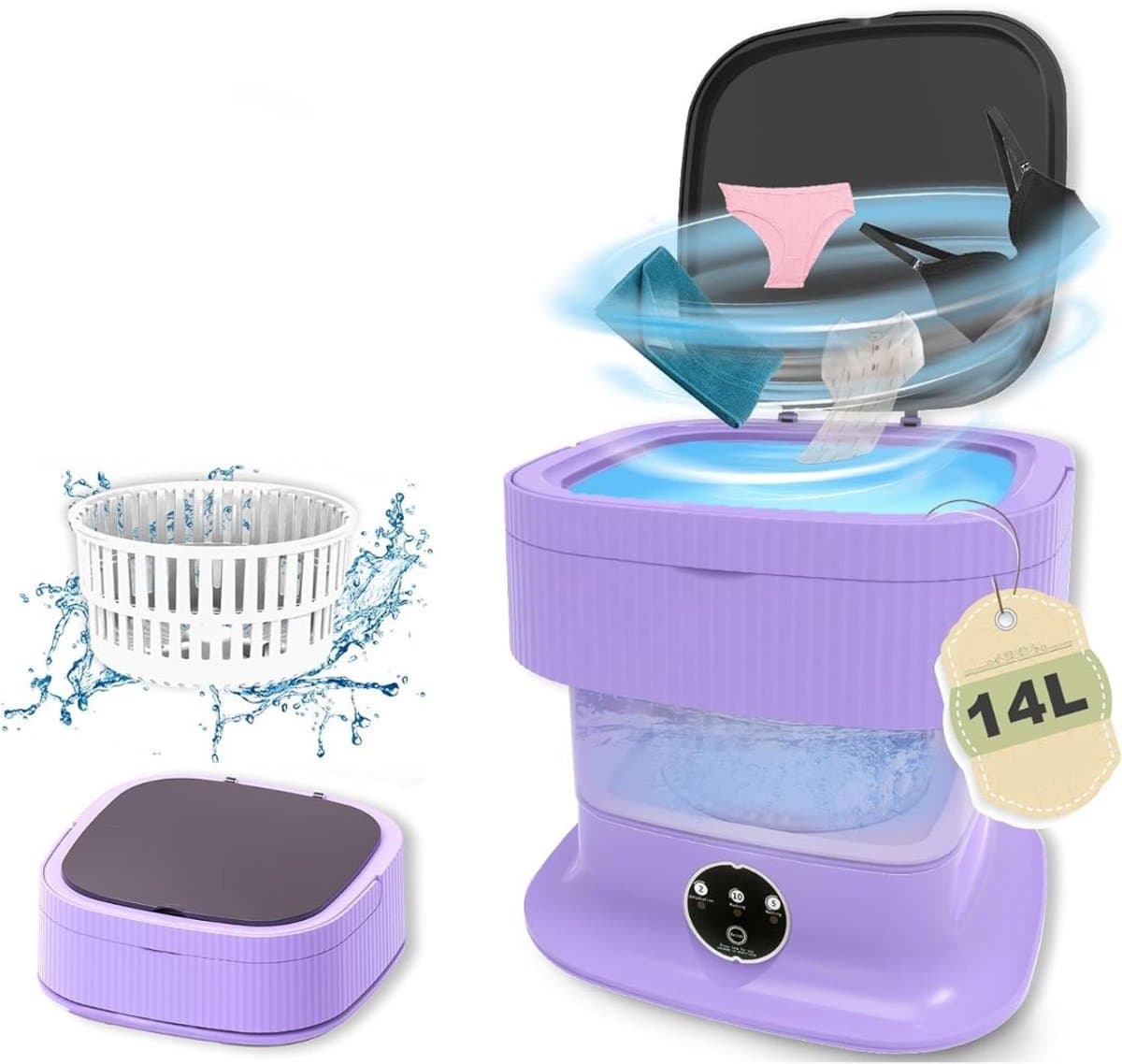 Mini Wasmachine met Centrifuge - Voor Kleine Wasgoed - Meerdere Programma's - Paars — afbeelding 1