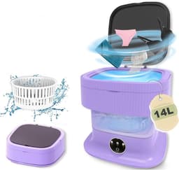 Mini Wasmachine met Centrifuge - Voor Kleine Wasgoed - Meerdere Programma's - Paars — thumbnail 1