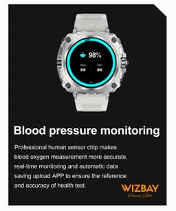 WizBay Premium Select® 1.43inch AMOLED Screen Smartwatch Dames Heren - Android en iOS - Bluetooth Call - 02 Zuurstof - Bloedruk - Dynamic Hartslag & Slaap Monitor - Message - Magnetic Laden - Smartwatches - Zilver met rvs Zilveren Band — thumbnail 17