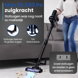 Saaf G90M Steelstofzuiger met Dweilfunctie - 8-delige set met Buigbare Steel - 26.5Kpa - Stofzuiger zonder Zak - 200W - Draadloos - Zwart — thumbnail 7