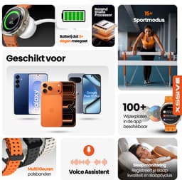 Xssive Watch Ultra 3 - Smartwatch Dames - Stijlvol Horloge met Belfunctie - 1.43" AMOLED - Hartslag & Zuurstofmeter - incl. 2 Bandjes (Zwart & Oranje) - Smartwatch - Titanium Gray — thumbnail 6