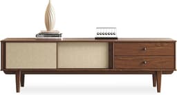 Tv-kast van massief hout met 2 laden en 2 schuifdeuren voor tv's tot 75 inch in Scandinavische vintage stijl — thumbnail 1
