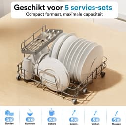 Joula Mini Vaatwasser met Waterreservoir - 8 Wasprogramma's - 5 Couverts - Kleine Smalle Vrijstaande Afwasmachine - Camping - Wit — thumbnail 7