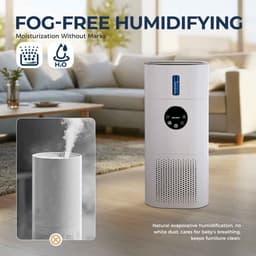 De Warenloods - 2-in-1 Luchtreiniger en Luchtbevochtiger - Tegen vieze geurtjes, huisstofmijt en huisdierallergie - H13 True HEPA-filter - 35-60m² - 25dB - Afneembare Bevochtigingsmodule - Wit — thumbnail 7