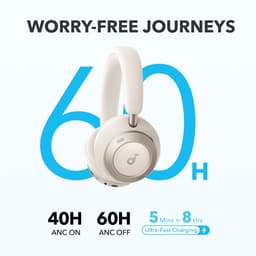 Soundcore Space One Pro by Anker, adaptieve actieve ruisonderdrukking, 6 microfoons, opvouwbaar design, 60 uur lossless audio, ultrasnel opladen, hi-res draadloze audio via LDAC, comfortabele pasvorm — thumbnail 9