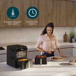 Princess Heteluchtfriteuse - 182278 - 3000W - Stack Airfryer 11,2liter - PFAS-Vrij - 2 lades (Sync) - 11 Bakprogramma's - Bespaart 45% ruimte - Dubbele gestapelde lades — thumbnail 9