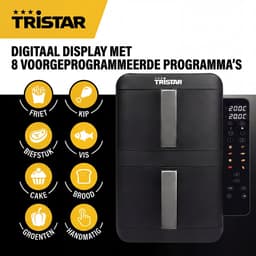 Tristar FR-9074 - Stack airfryer XXL - 9L - 2 onafhankelijke kookzones - Dubbele gestapelde lades - 8 kookprogramma's - 2400W - PFAS-vrij - Bespaart 45% Ruimte - 6 personen — thumbnail 6