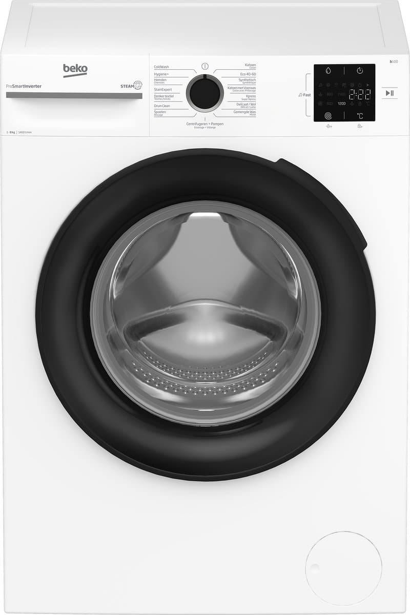 Beko b100 BM1WFU3842W wasmachine Voorlader 8 kg 1351 RPM Zwart, Wit — afbeelding 1