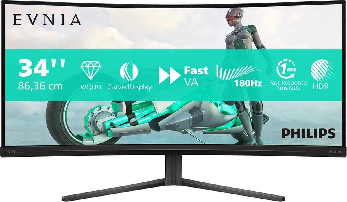 Philips Evnia 34M2C3500L - QHD Curved Ultrawide Monitor - 180hz - 34 inch — afbeelding 1