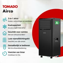 Tomado TMA9002B - Mobiele airco - 9000 BTU Airconditioning - 3 in 1 - Koelen, Ventilator, Ontvochtiger - Afdichtingskit - Tot 80 m3 - Zwart — thumbnail 3