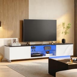 Tv-kast - Mediameubel Woonkamer - Moderne Opbergruimte - Instelbare Ledverlichting - 160 cm Breed - Wit — thumbnail 3
