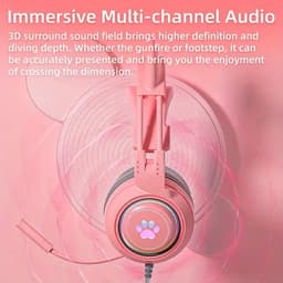 Zolara Noise cancelling koptelefoon - Roze Gaming Headset - Kattenoren - Voor PC, Laptop & Console - Over Ear Koptelefoon met Microfoon en Surround Geluid — thumbnail 6
