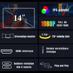 YOR® Professionele Portable Monitor Pro 2024 - Full HD - 13” / 16,5” Tri-Screen - Laptop Scherm Uitbreider - Inclusief Beschermhoes en Kabels - Krachtig - Zilver - 4cm x 34cm x 23cm — thumbnail 3
