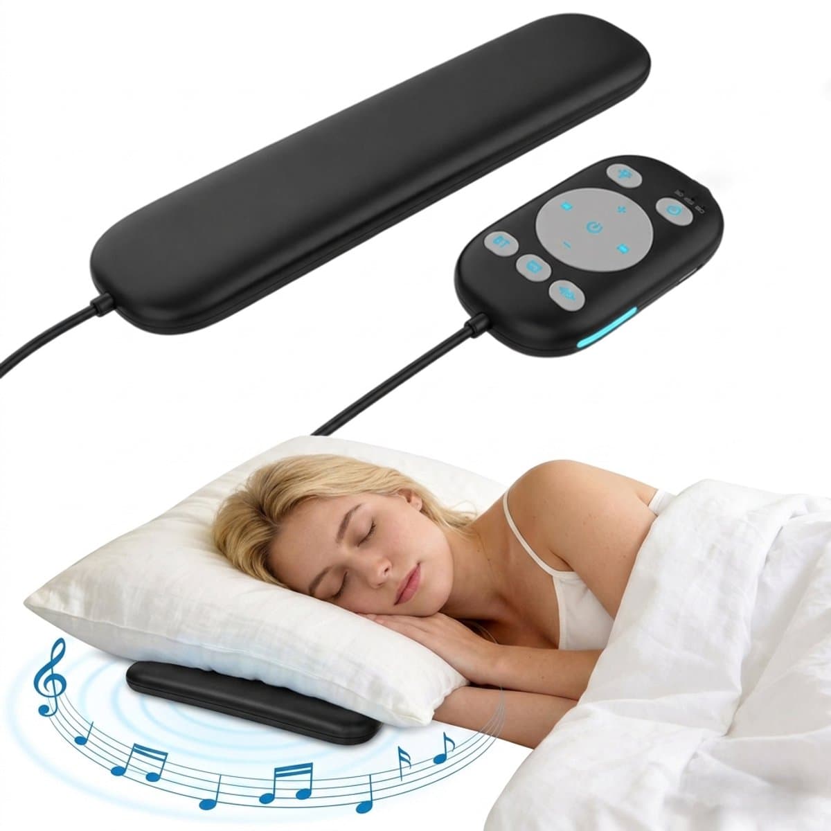 Fokelyi - Slaapsprekers - kussenluidspreker - onderkussen bluetooth speaker - witte ruis - timerfunctie - zwart — afbeelding 1