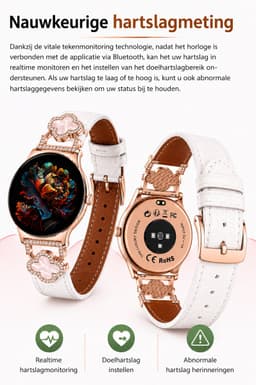 Hibousee Smartwatch voor Dames met Bluetooth Bellen, Gezondheid & Fitness Tracker – Stappenteller, Hartslagmeter, Slaapmonitor – iOS & Android - Incl 3 bandjes — thumbnail 7